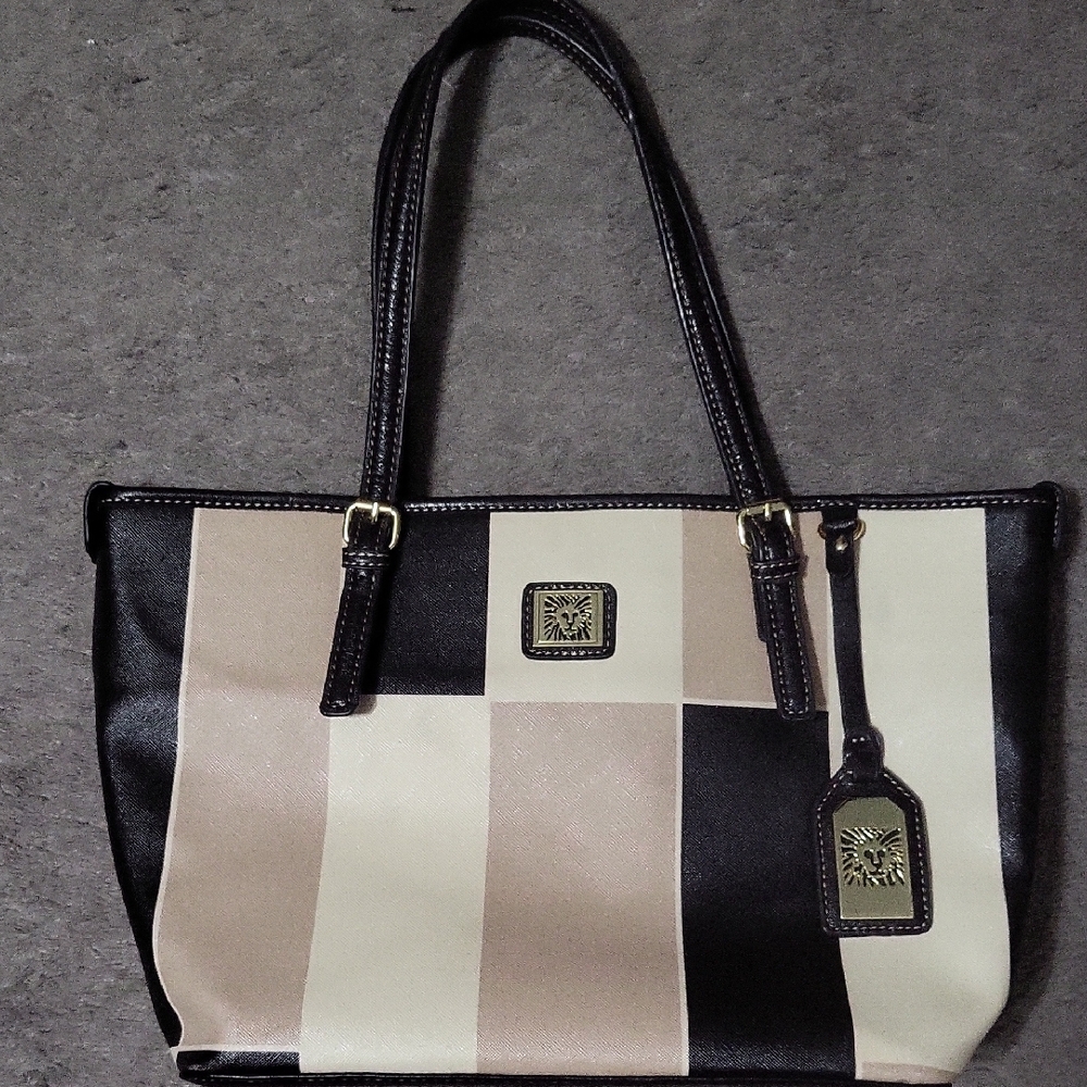 Anne Klein Black and Cream Striped Tote